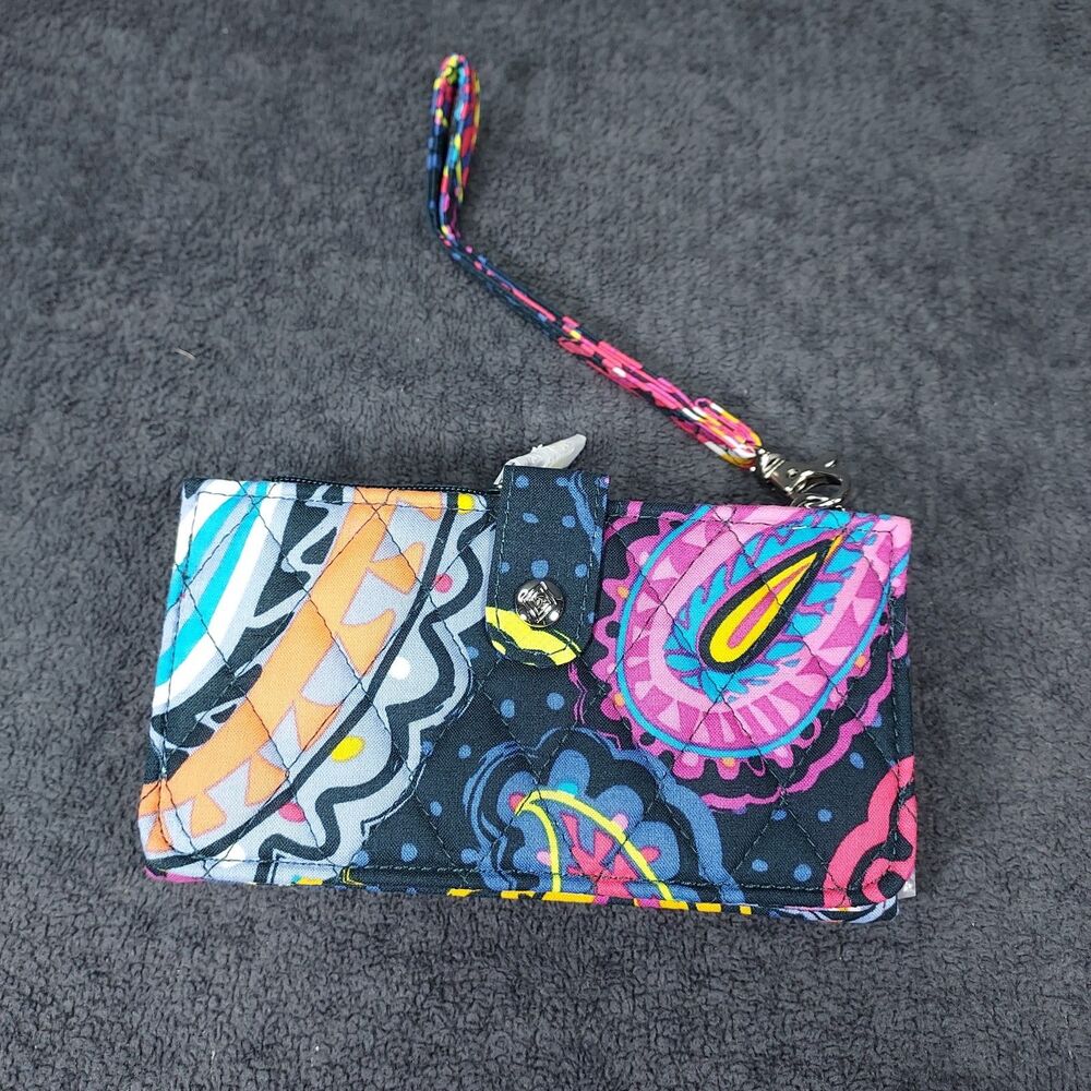 Vera Bradley Twilight Paisley Wristlet Wallet NWT Snap ID Window Zip Bag